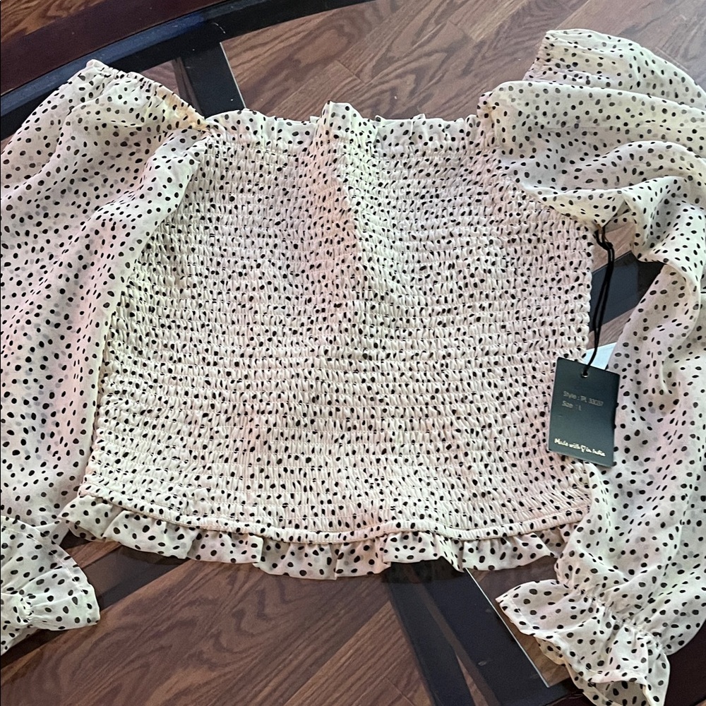 J. Crew Black and White Polka Dot Off-Shoulder Blouse